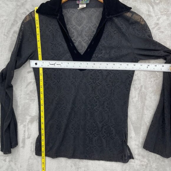 Vintage 90s Sheer Velvet Burnout Bell Sleeve V-Neck Top Hippie Goth - Picture 10 of 10